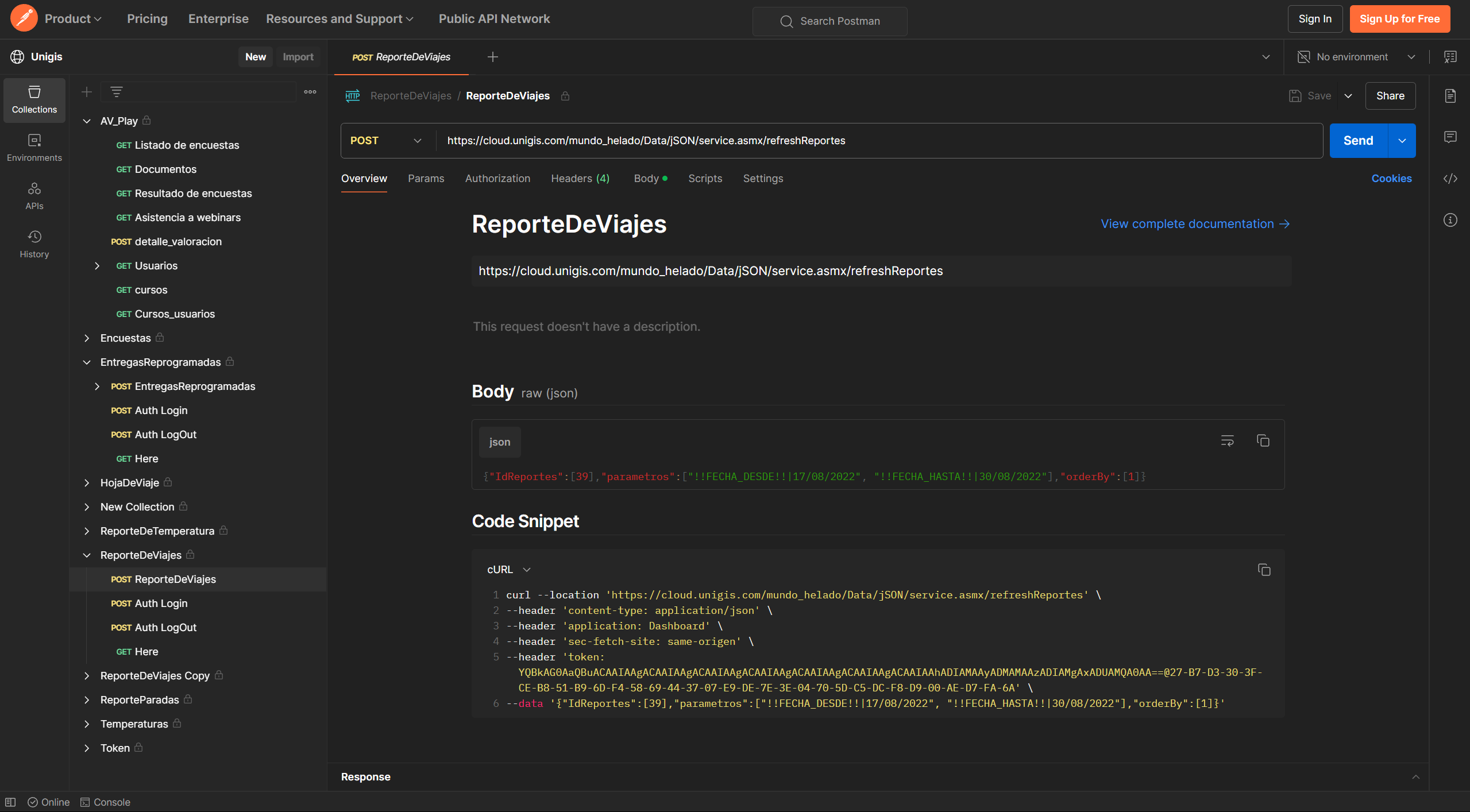 Referencia del Uso de la API cloud de Unigis